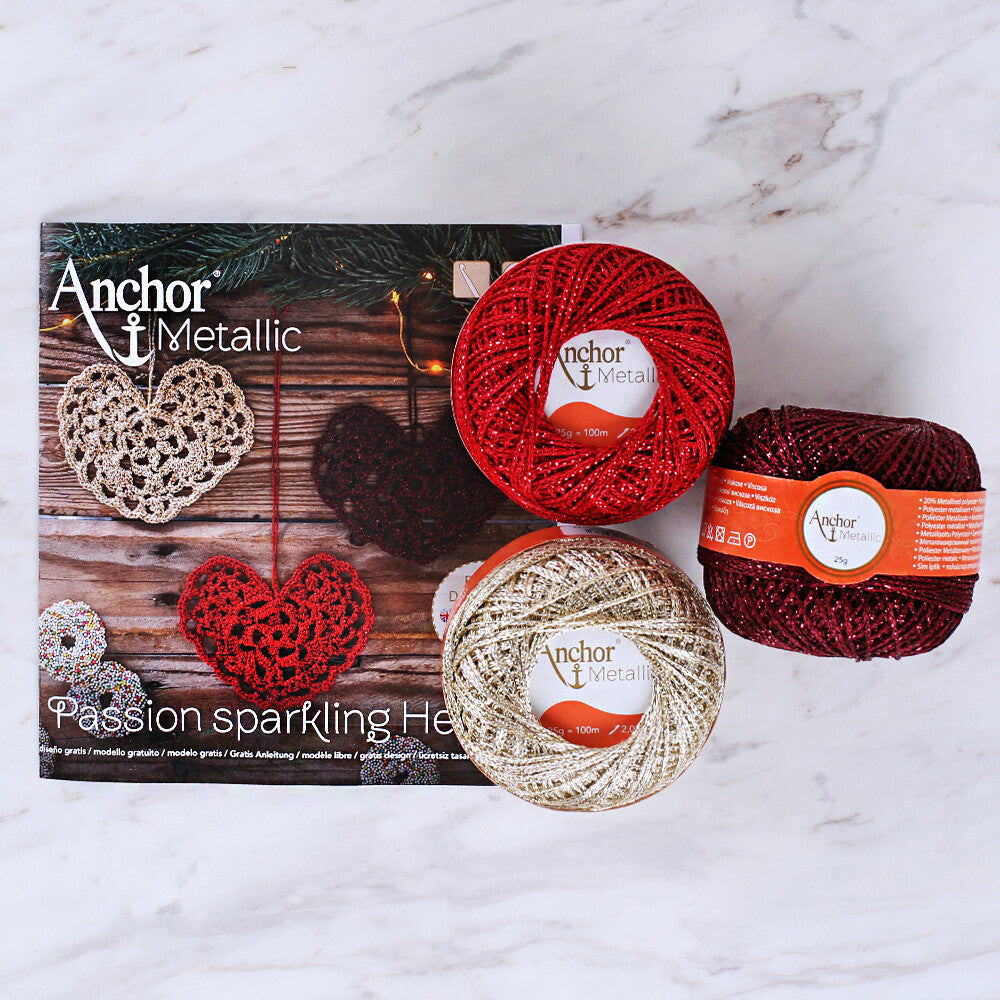 Anchor Metallic Assorted Colors 3 Skeins Silvery Yarn- A28M005-09066