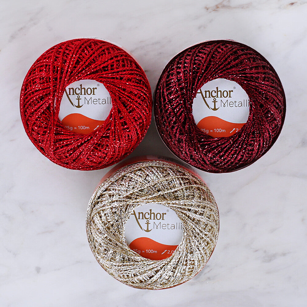 Anchor Metallic Assorted Colors 3 Skeins Silvery Yarn- A28M005-09066