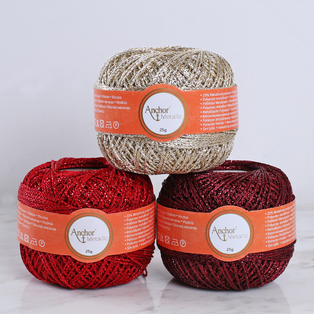 Anchor Metallic Assorted Colors 3 Skeins Silvery Yarn- A28M005-09066