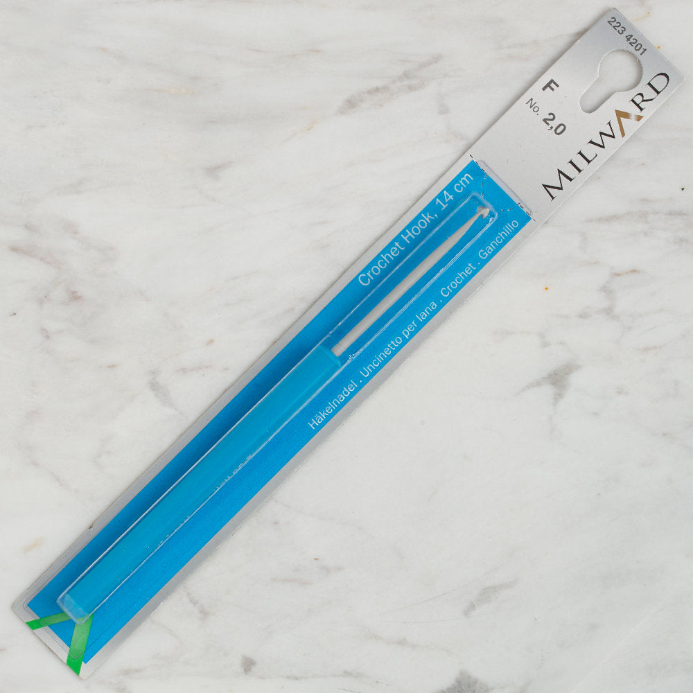 Milward Aluminium Crochet Hook with Plastic Handle 14 cm, size 2 mm