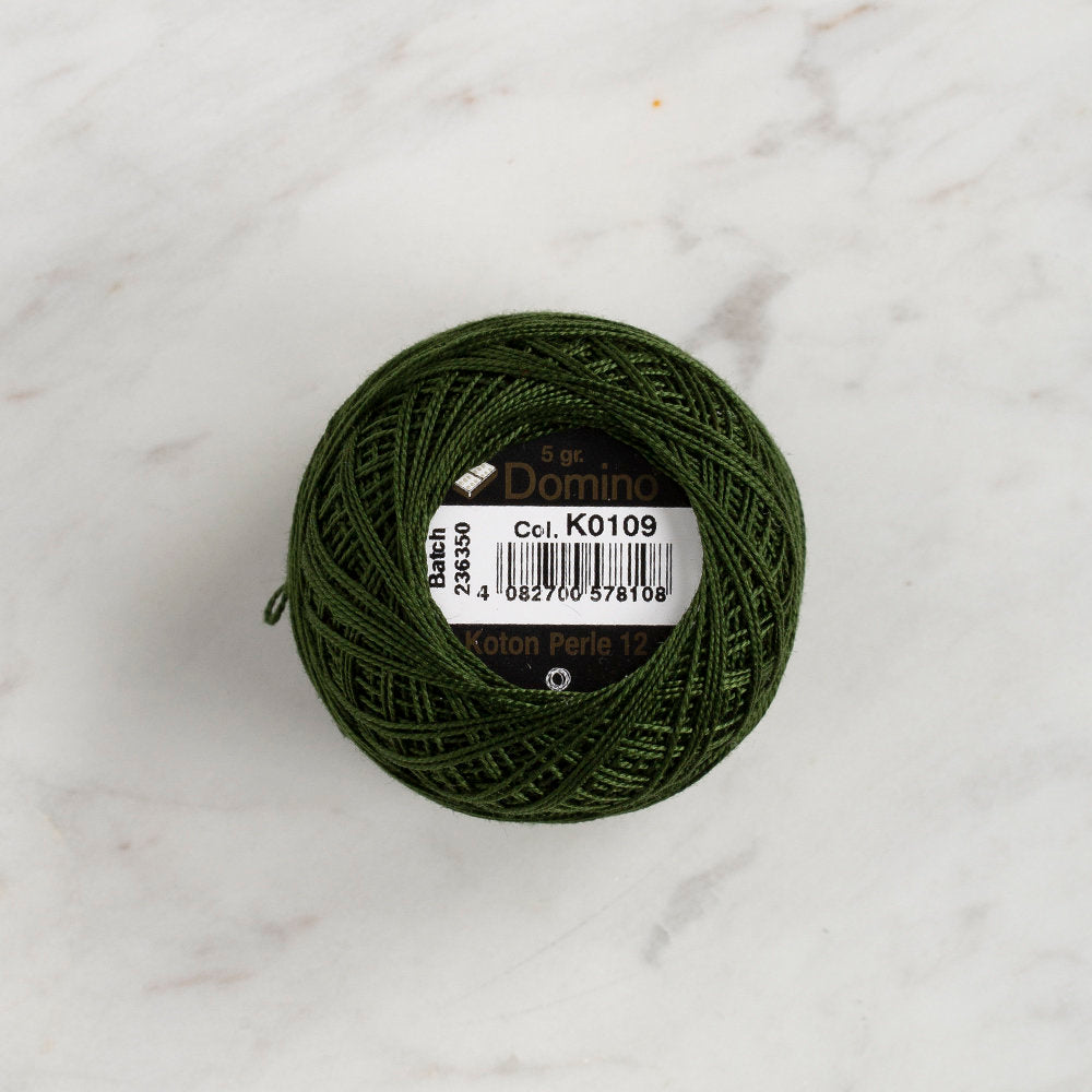 Domino Cotton Perle Size 12 Embroidery Thread (5 g), Khaki Green - 4590012-K0109