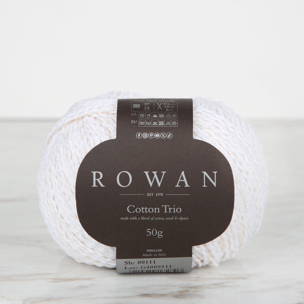 Rowan Cotton Trio Hand Knitting Yarn, White - 00111