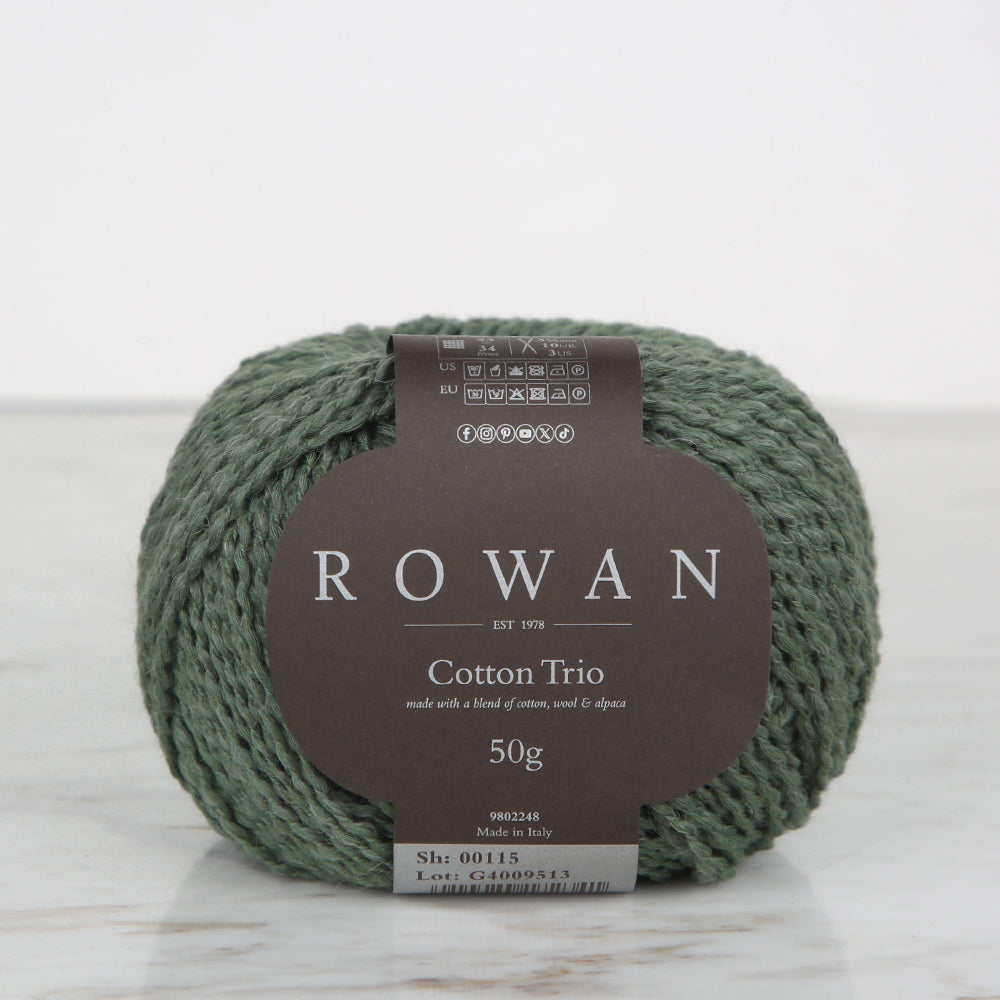 Rowan Cotton Trio Hand Knitting Yarn, Green - 00115