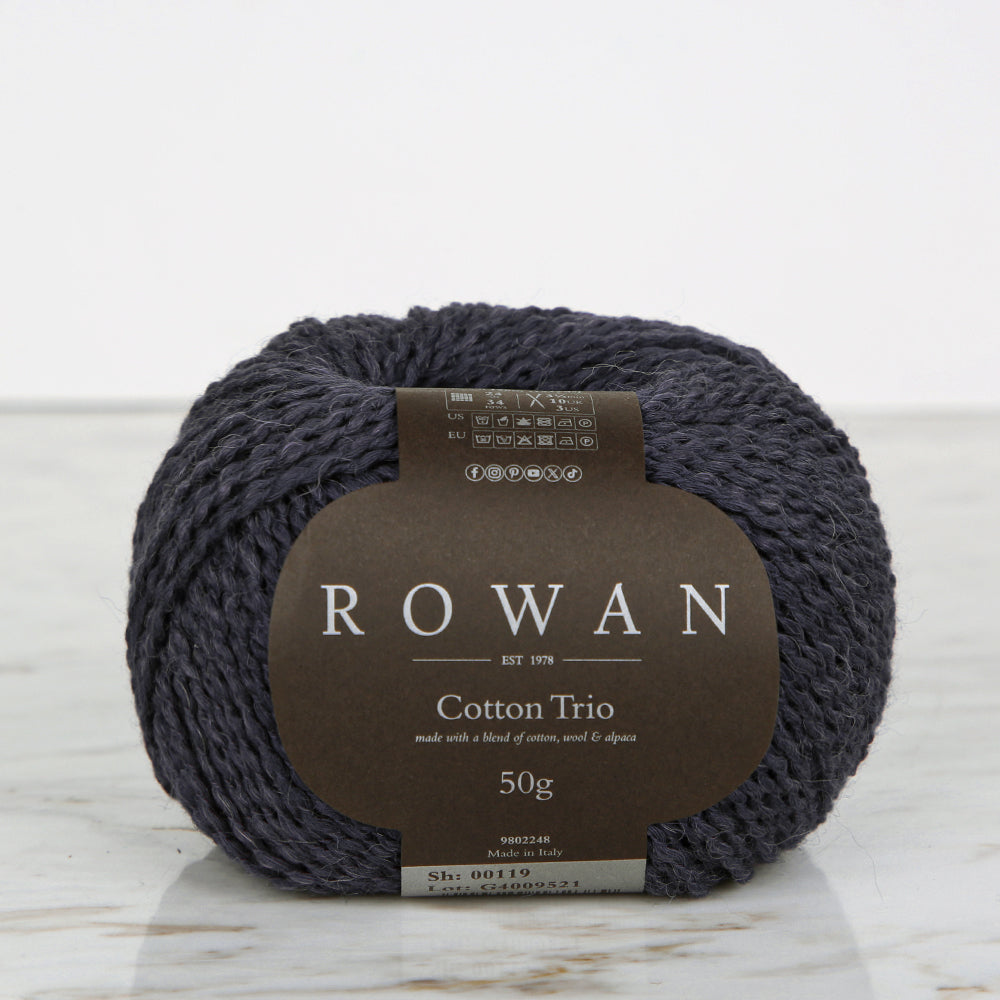 Rowan Cotton Trio Hand Knitting Yarn, Anthracite - 00119