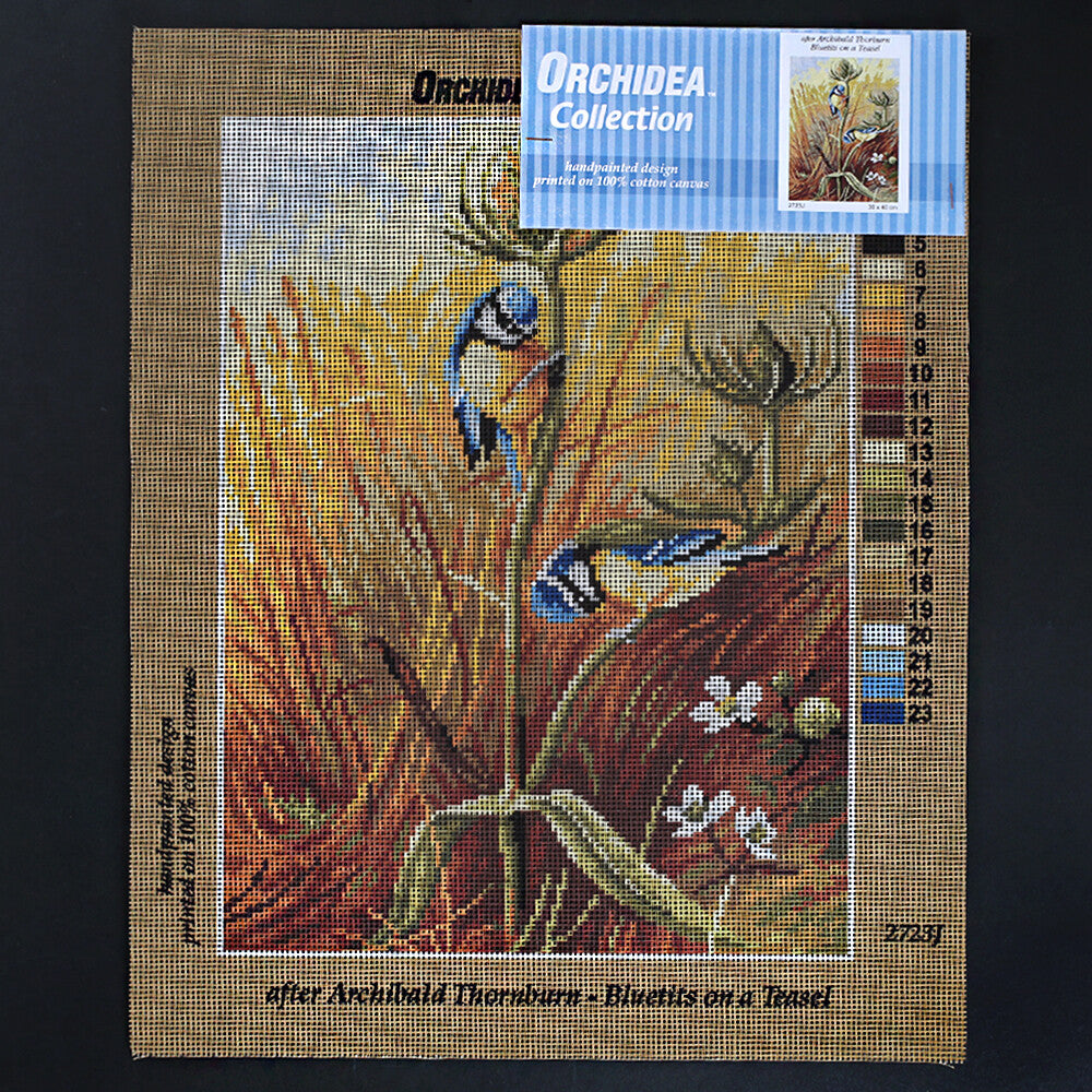 Orchidea 30x40 cm Archibald Thorburn Bluetits On A Teasel Printed Gobelin 2723J