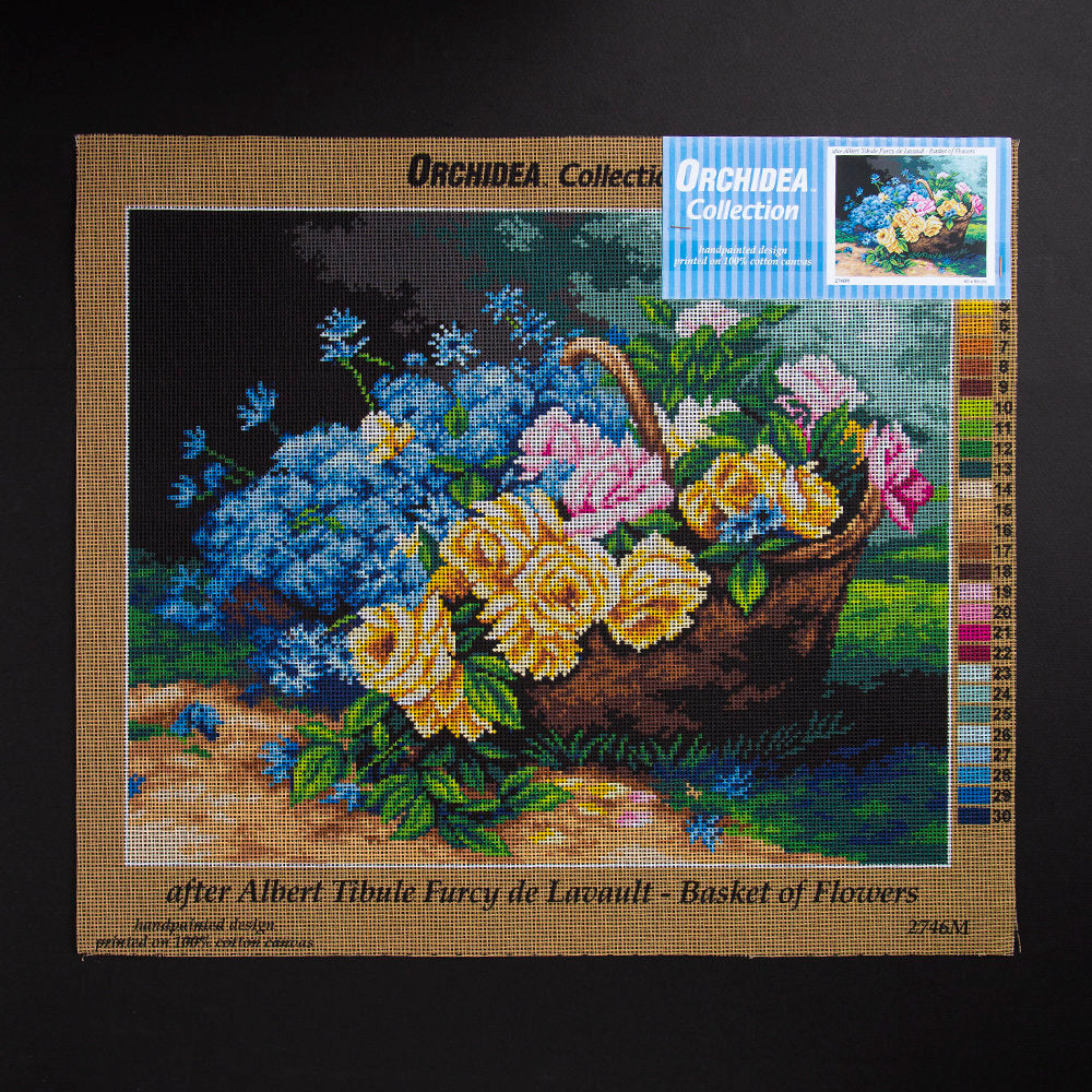 Orchidea 40x50cm Printed Gobelin, Albert Tibule Furcy de Lavault - Basket of Flowers - 2746M