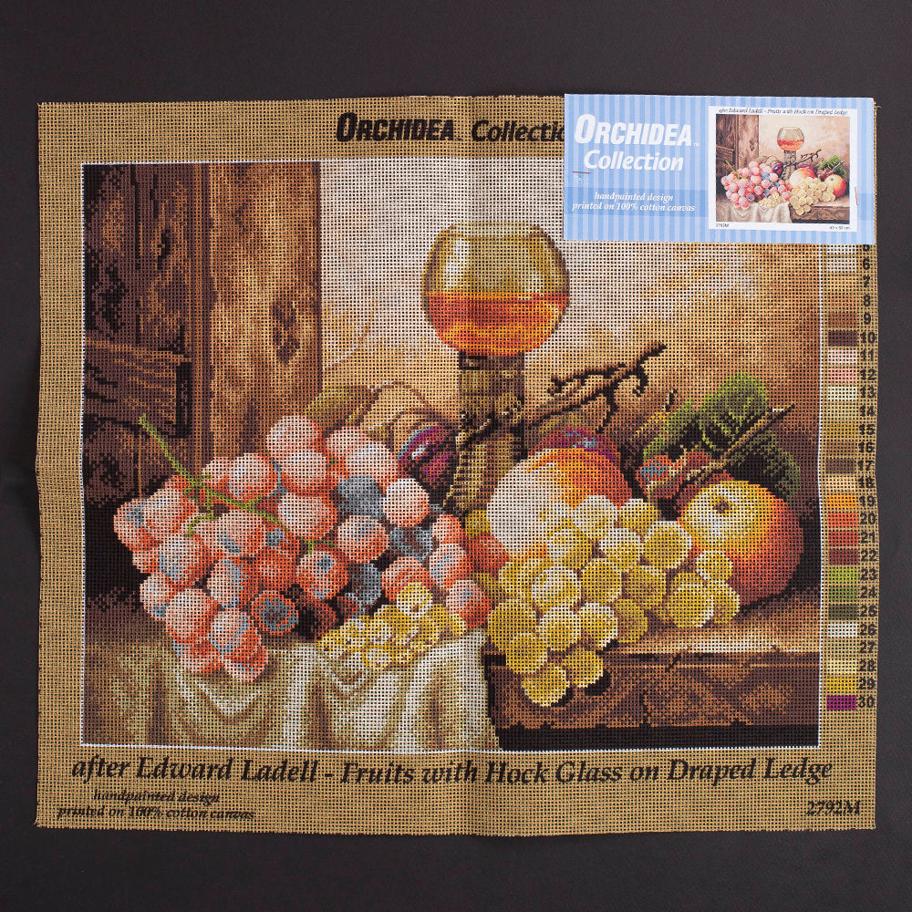 Orchidea 40x50cm Printed Gobelin, Edward Ladell - Fruits with Hock Glass on Draped Ledge