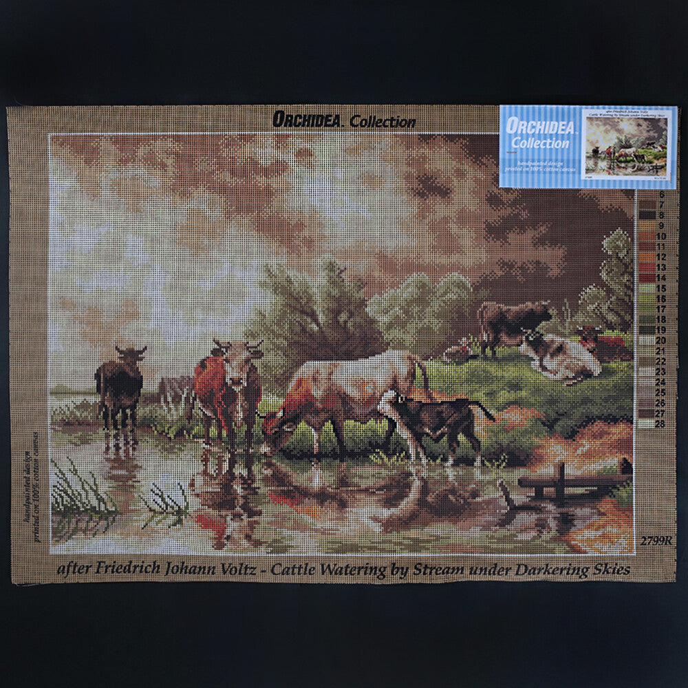 Orchidea 50x70 cm Friedrich Johann Voltz Cattle - Watering By Stream Under Darkering Skies Printed G