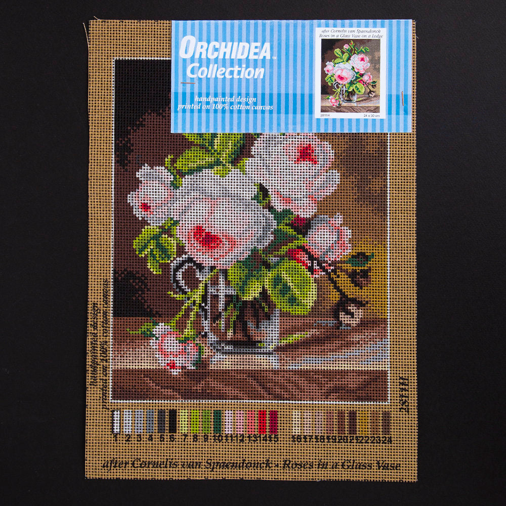 Orchidea 24x30cm Printed Gobelin, Cornelis van Spaendonck - Roses in a Glass Vase on a Ledge - 2811H
