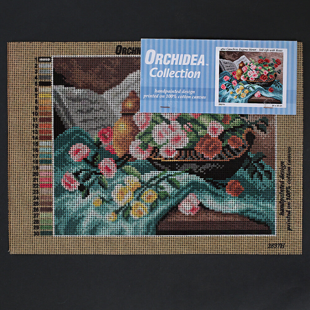 Orchidea 24x30 cm Cauchois Eugene Henri - Still Life With Roses Printed Gobelin 2837H