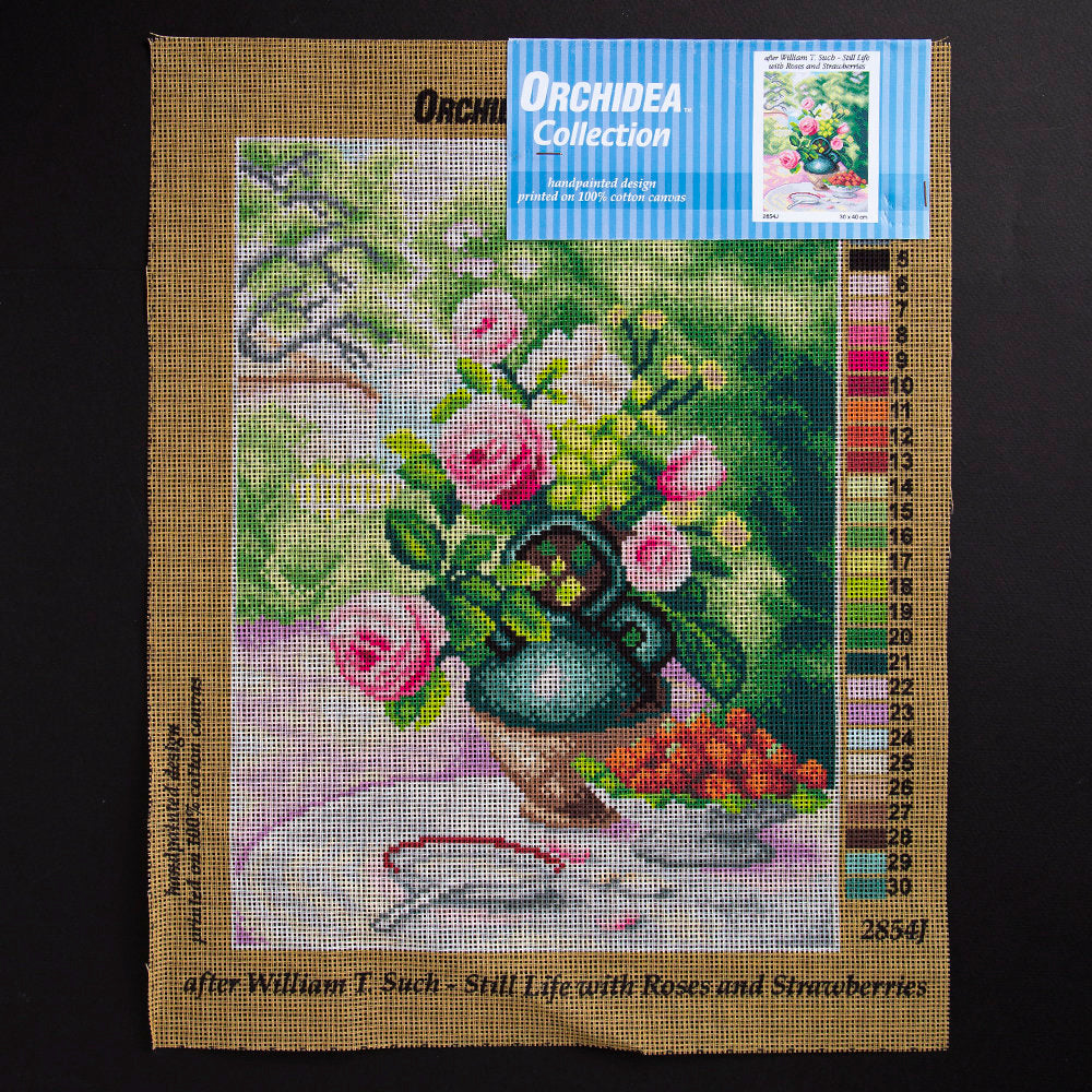 Orchidea 30x40cm Printed Gobelin, William T.Such - Still Life with Roses and Strawberries - 2854J