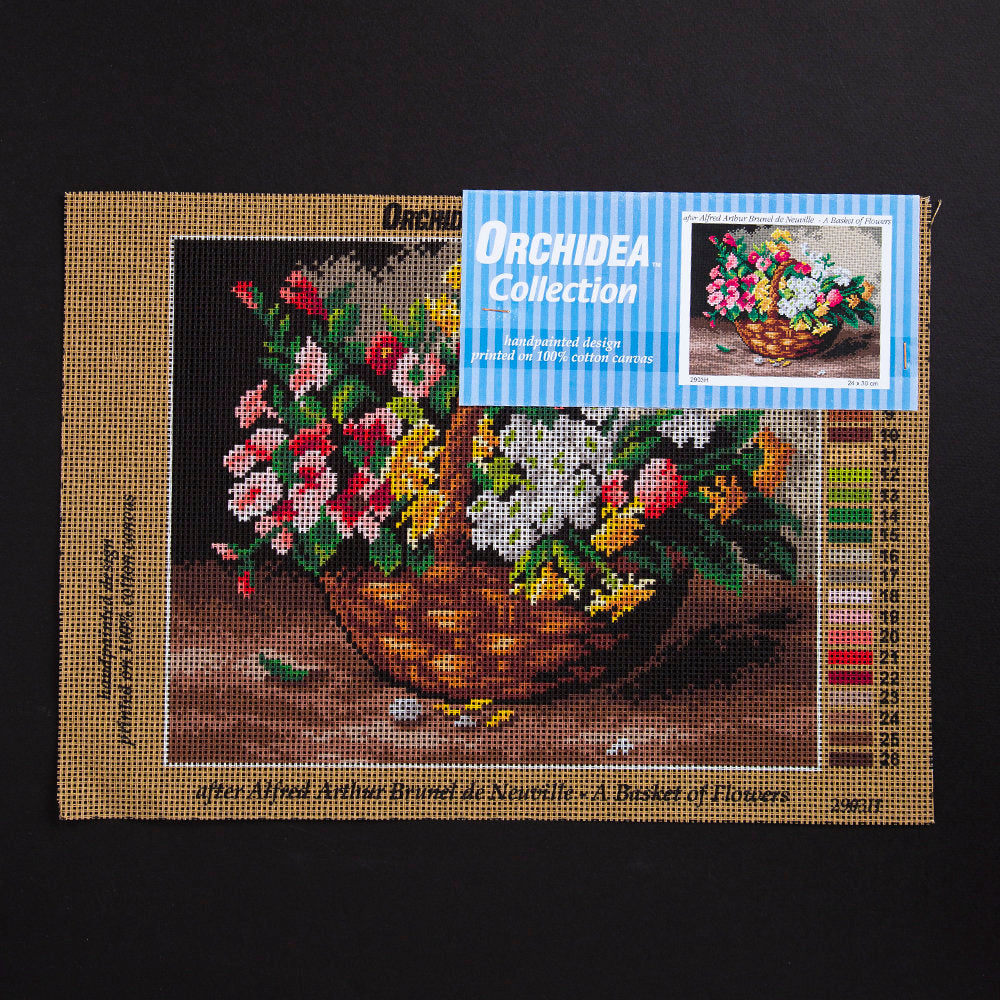 Orchidea 24x30cm Printed Gobelin, Alfred Arthur Brunel de Neuville - A Basket of Flowers - 2903H