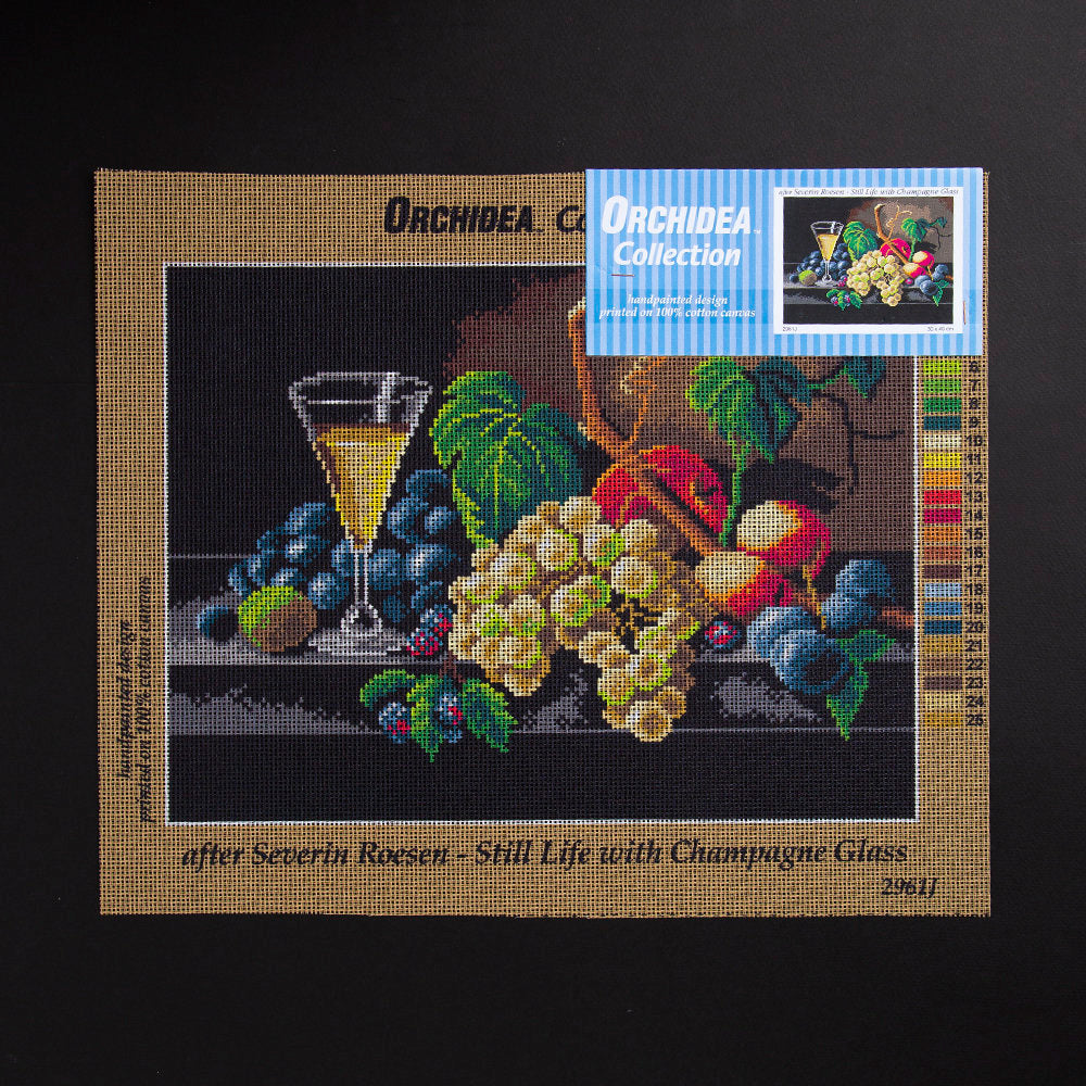 Orchidea 30x40cm Printed Gobelin, Severin Roesen - Still Life with Champagne Glass - 2961J