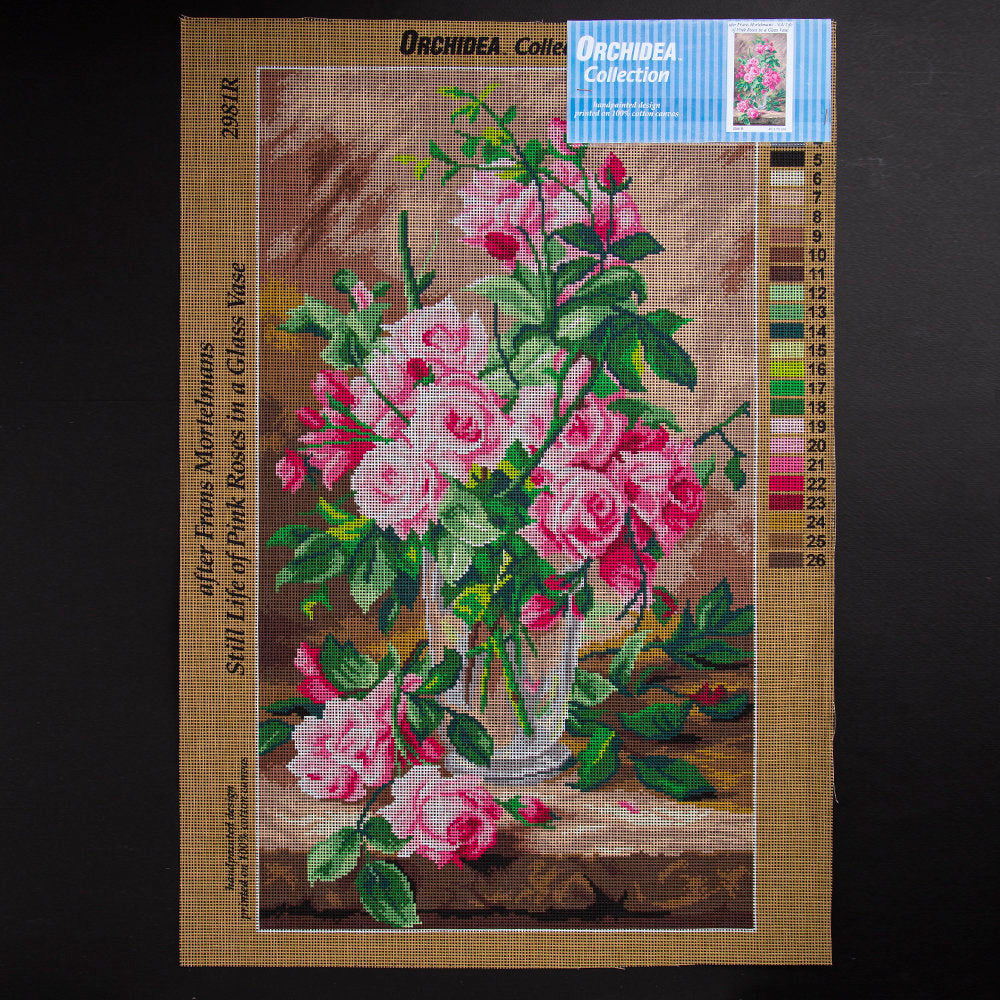 Orchidea 40x70cm Printed Gobelin, Still Life of Pink Roses in a Glass Vase - 2981R