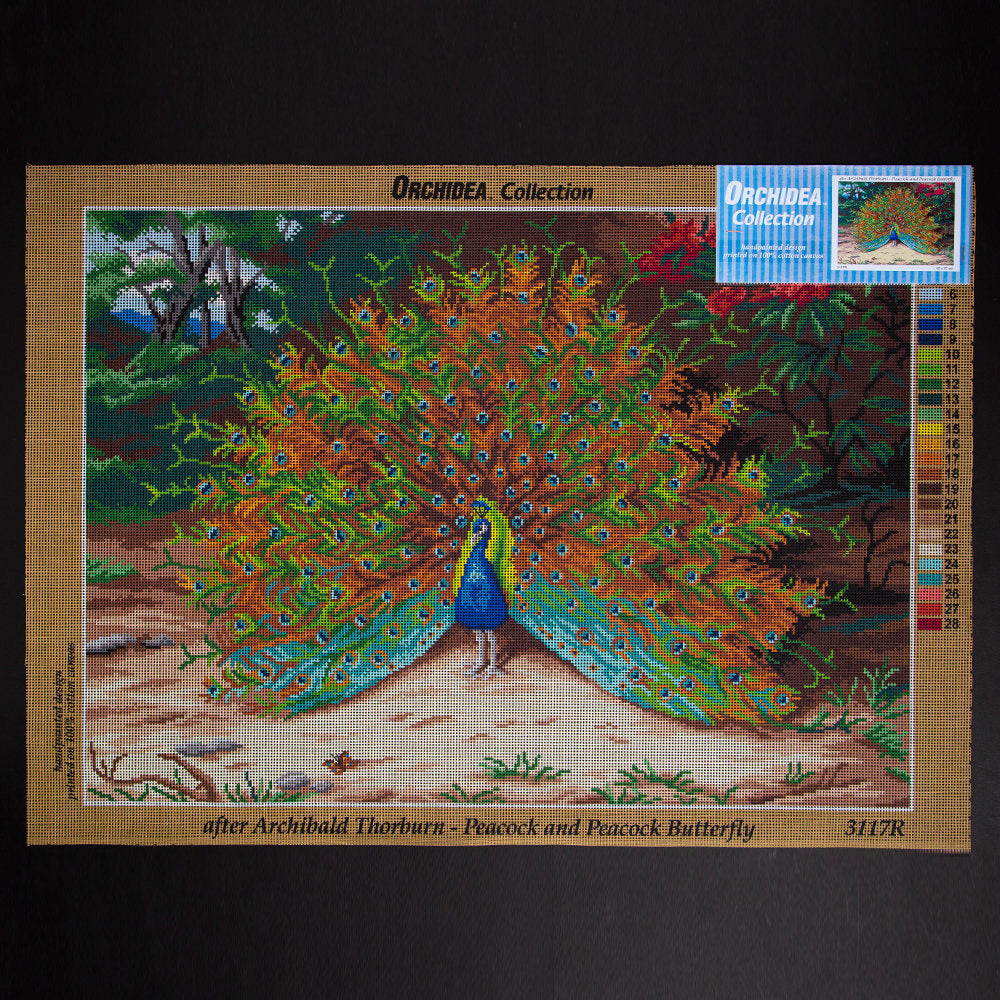 Orchidea 50x70cm Printed Gobelin, Archibald Thorburn - Peacock and Peacok Butterfly - 3117R