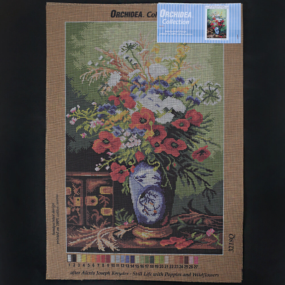 Orchidea 40x60 cm Alexis Joseph Kreyder Still With Poppies And Wildflowers Printed Gobelin 3218Q