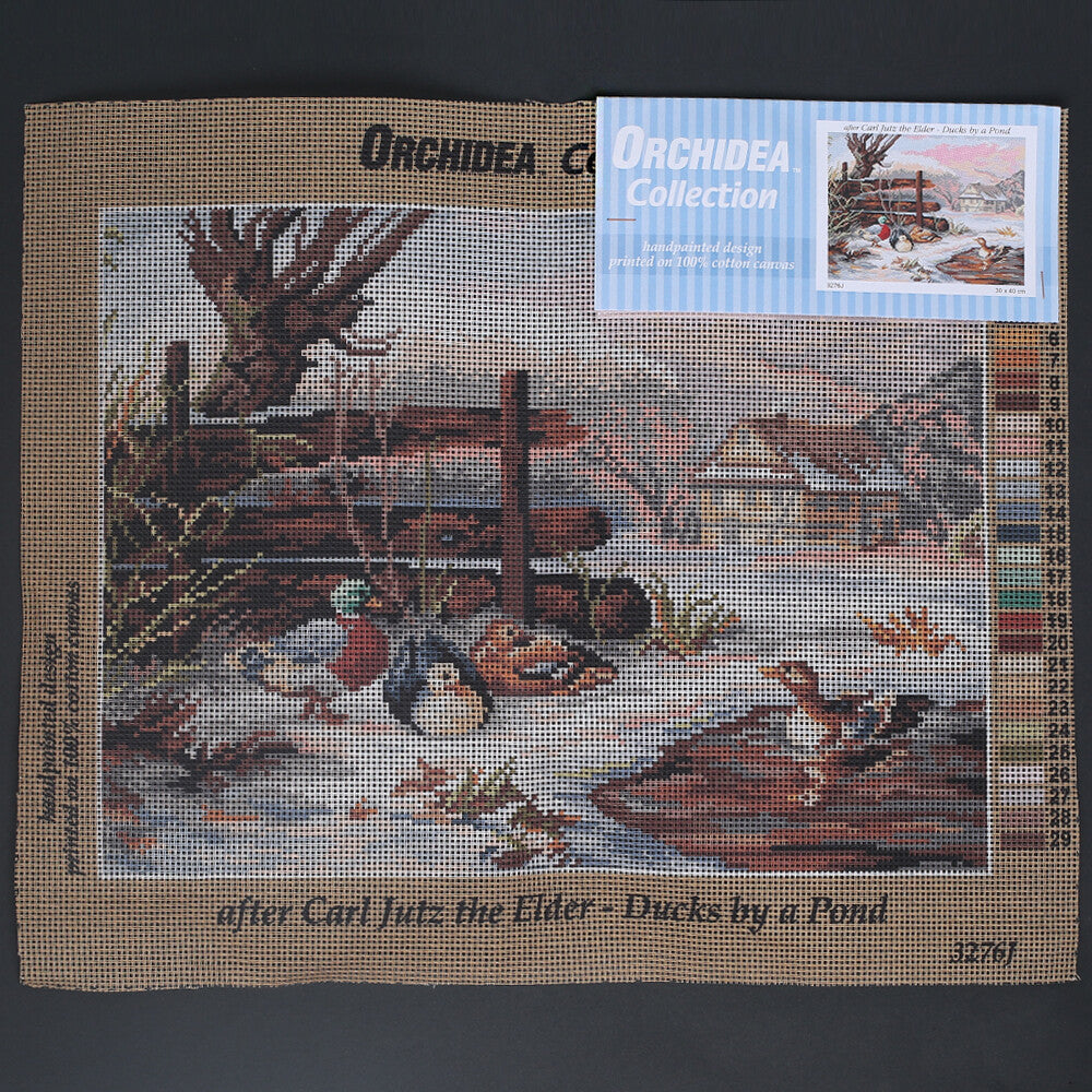 Orchidea 30x40cm Printed Gobelin, After Carl Jutz The Elder - Ducks By a Pond - 3276J