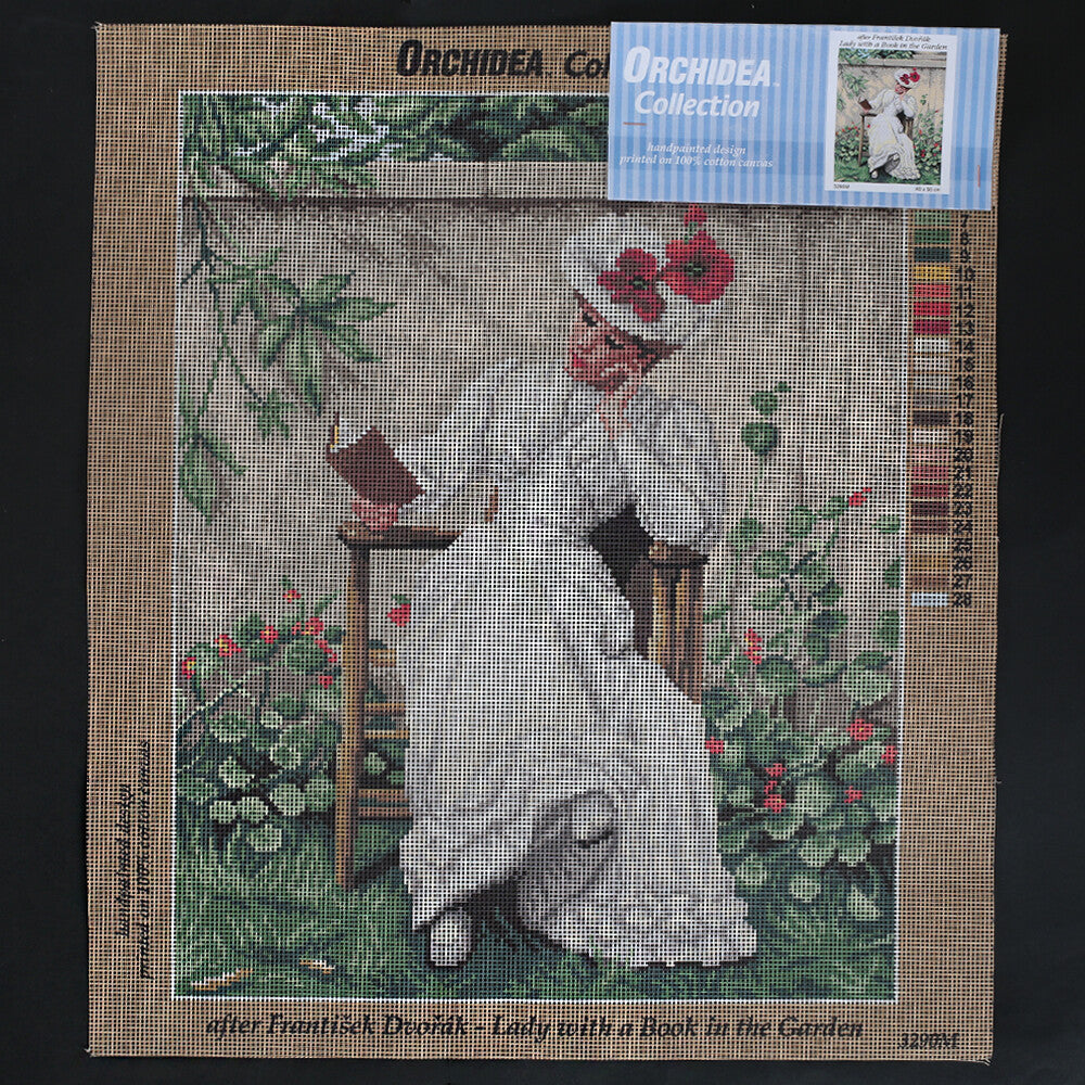 Orchidea 40x50 cm Frantisek Dvorak - Lady With A Book in The Garden Printed Gobelin 3290M
