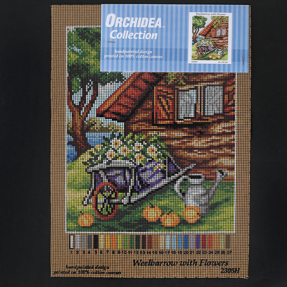 Orchidea 24x30 cm Weelbarrow With Flowers Printed Gobelin 2305H