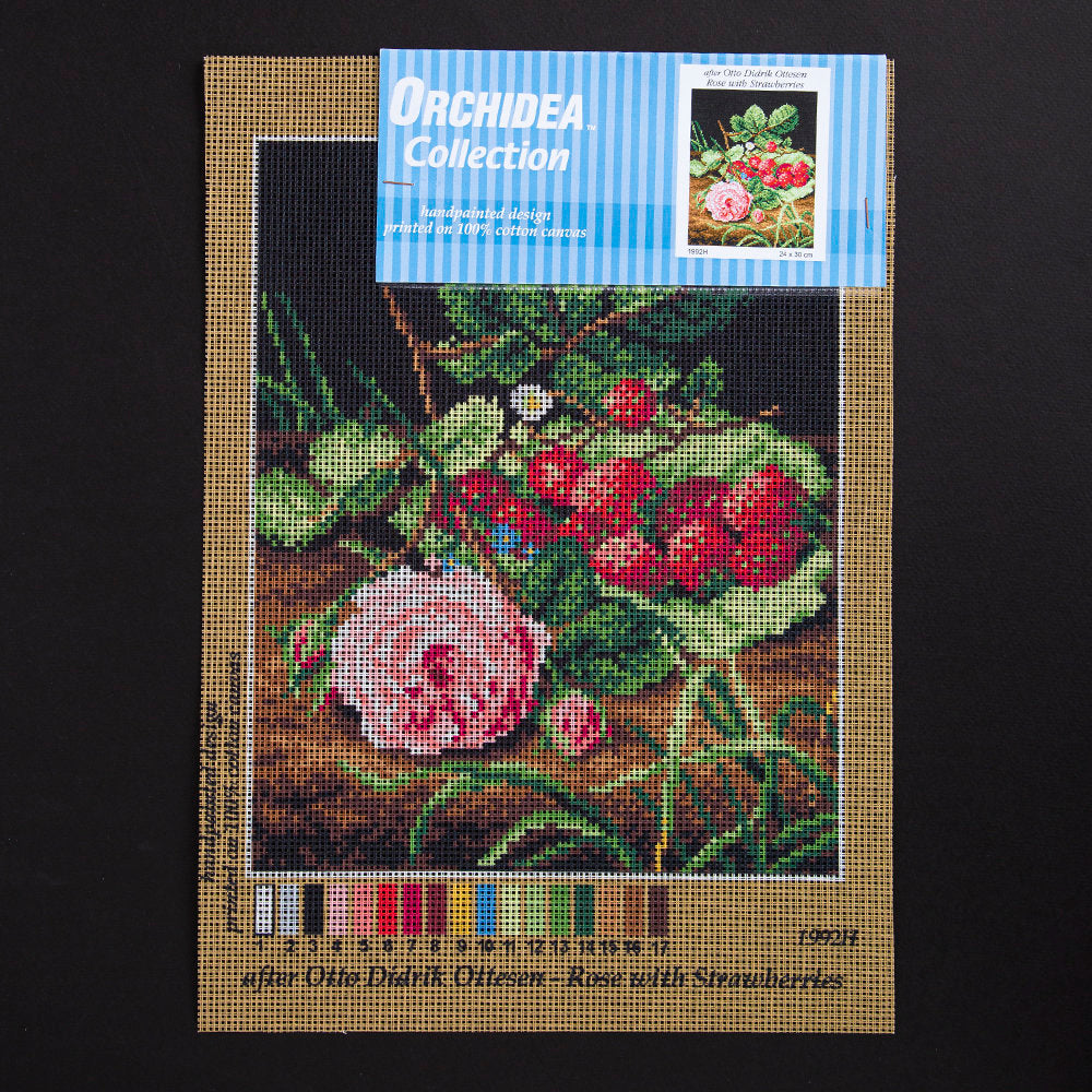 Orchidea 24x30cm Printed Gobelin, Otto Didrik Ottesen - Rose with Strawberries - 1992H