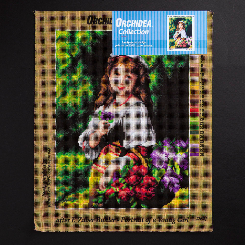 Orchidea 30x40cm Printed Gobelin, Fritz Zuber Buhler - Portrait of a Young Girl - 2262J