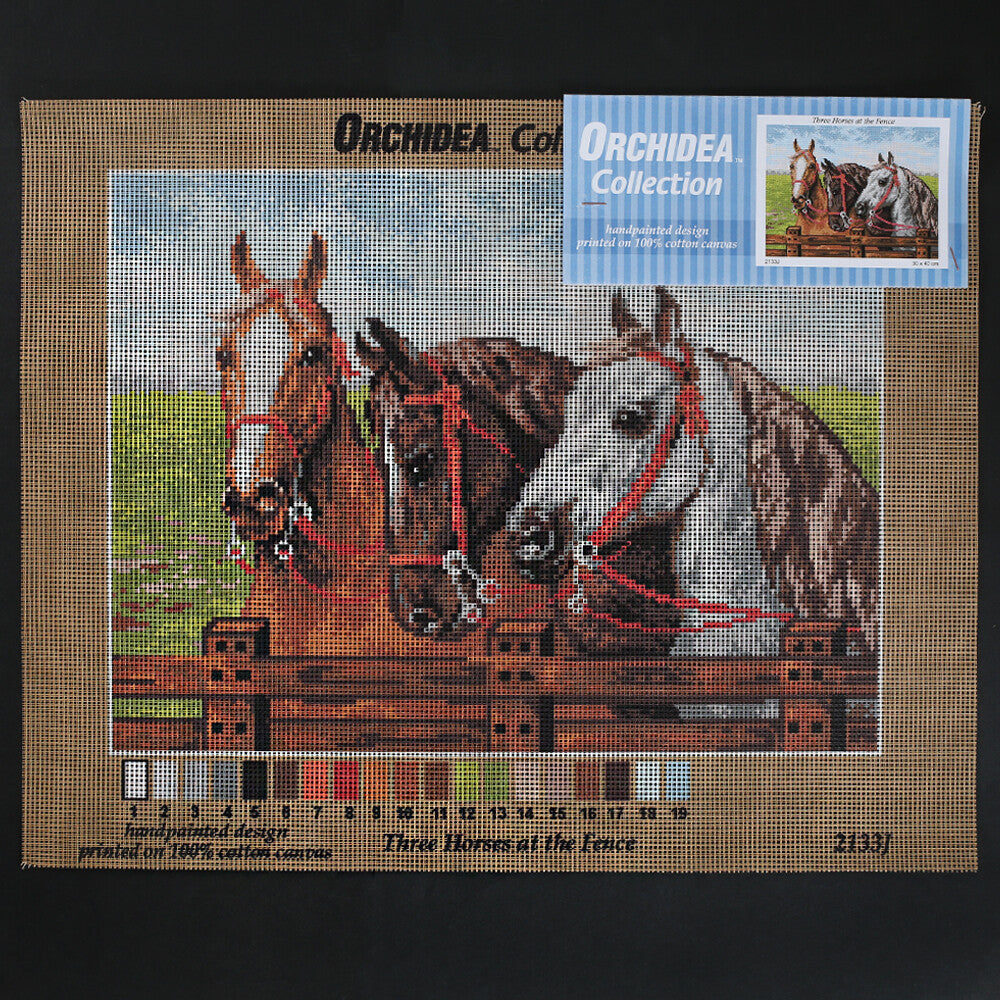 Orchidea 30x40 cm Three Horses At The Fence Printed Gobelin 2133J
