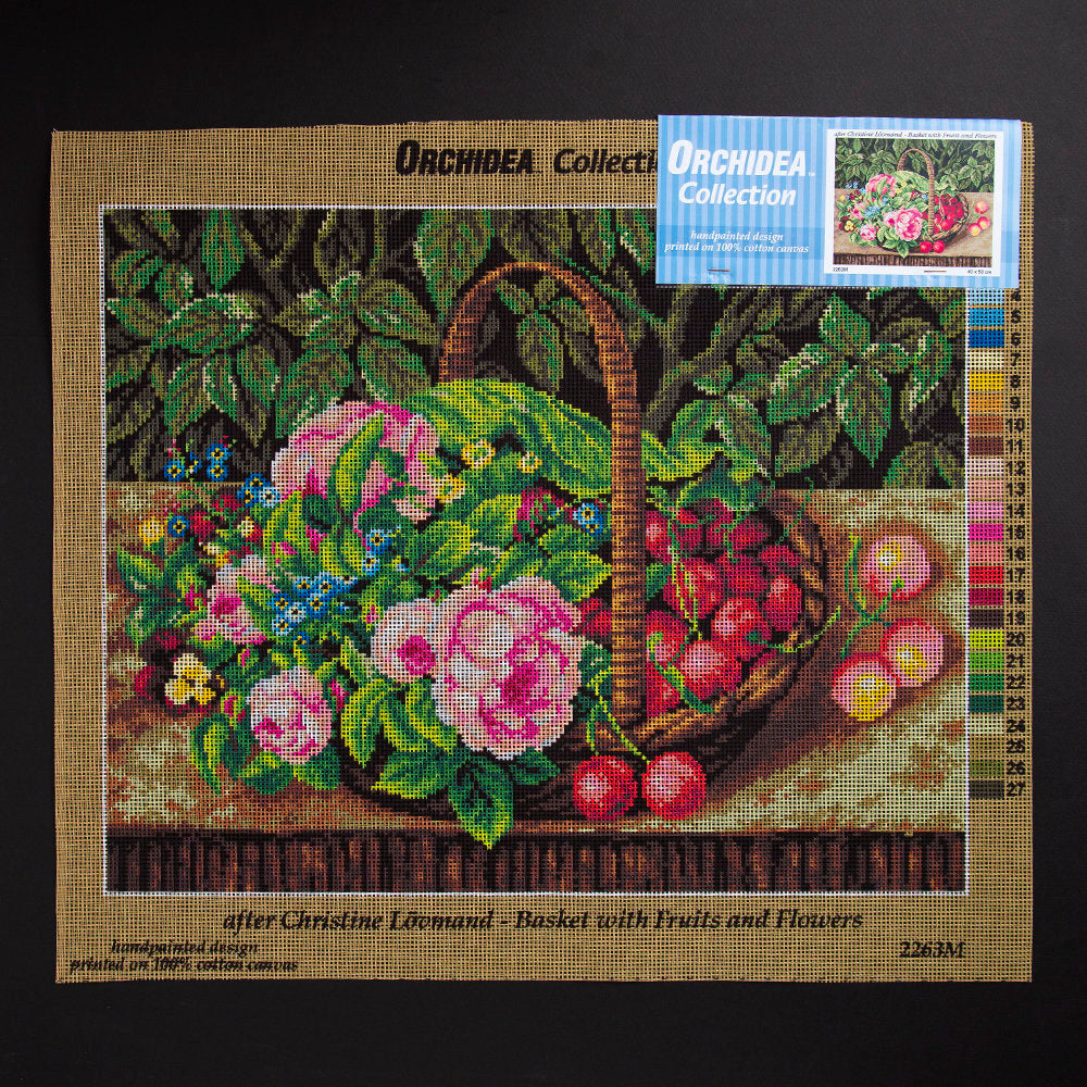 Orchidea 40x50cm Printed Gobelin, Christine Lövmand - Basket with Fruits and Flowers - 2263M