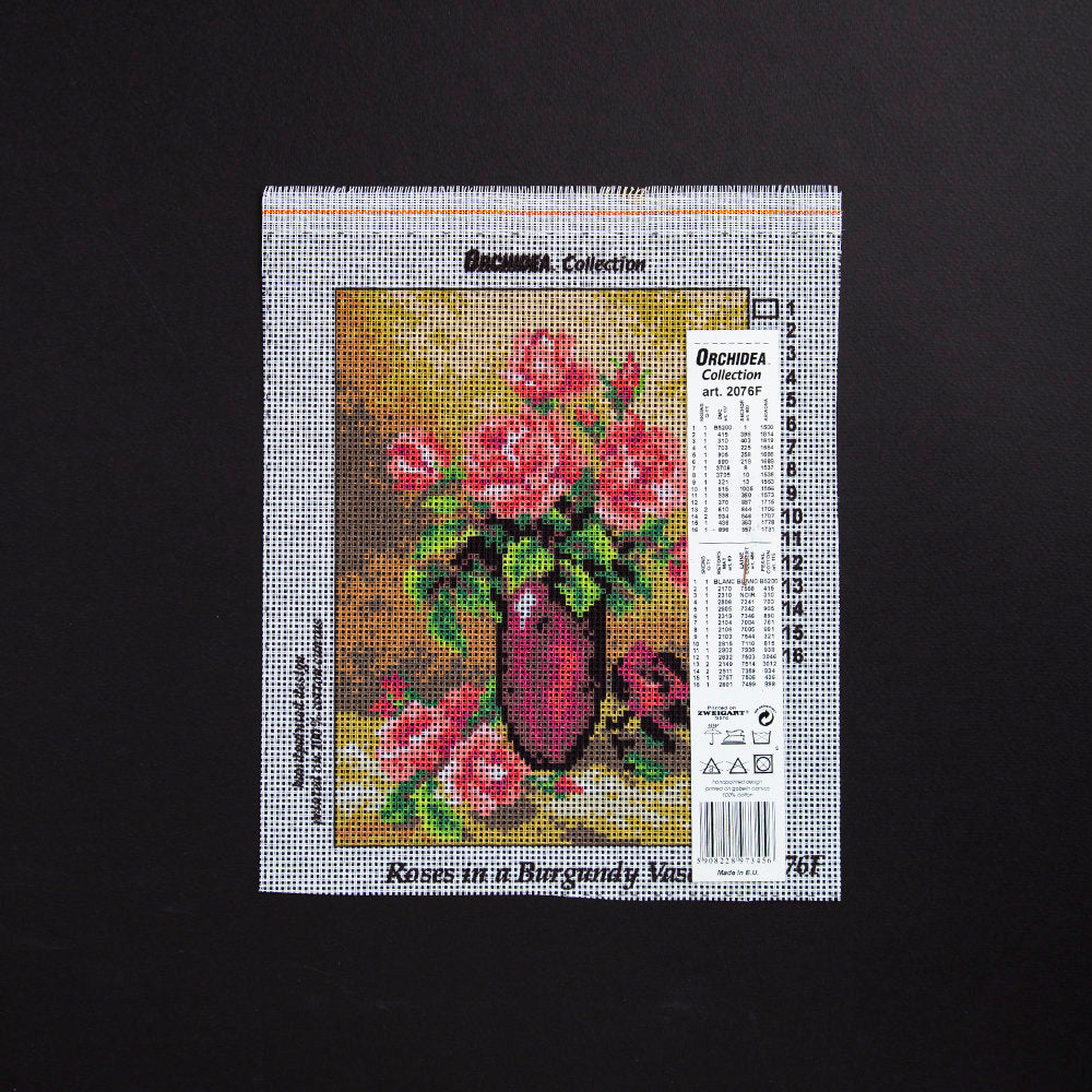 Orchidea 18x24cm Printed Gobelin, Roses in a Burgundy Vase - 2076F