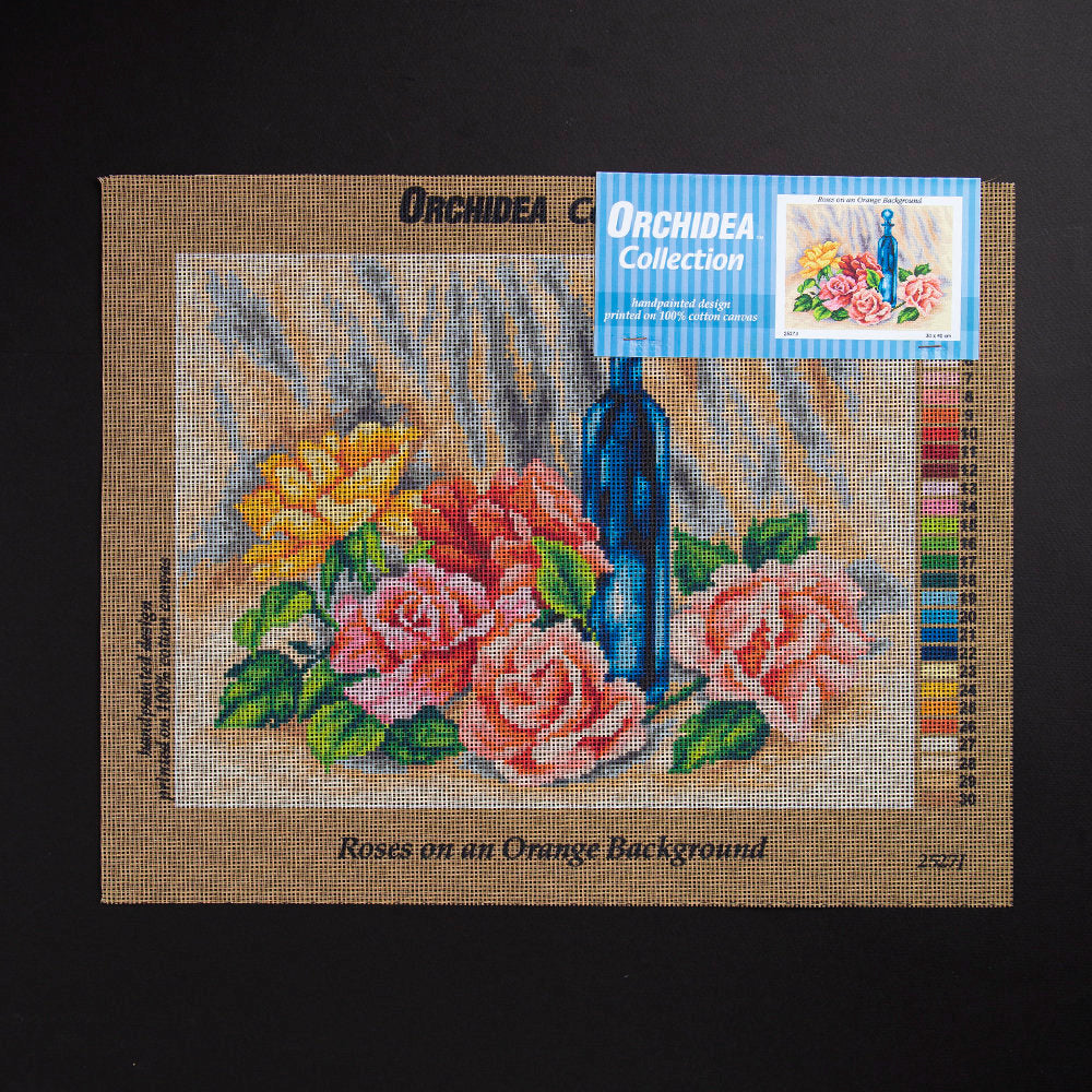 Orchidea 30x40cm Printed Gobelin, Roses on an Orange Background - 2527J
