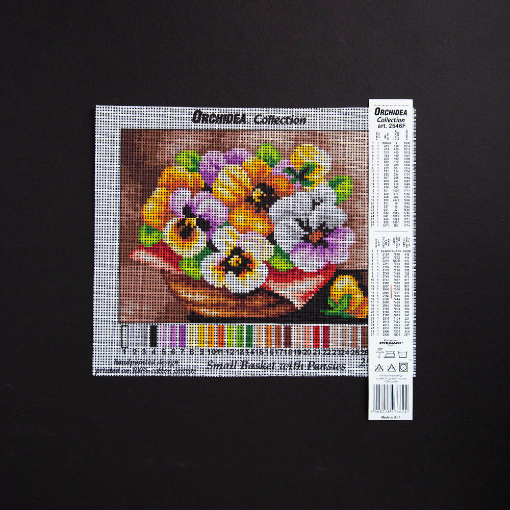 Orchidea 18x24cm Printed Gobelin, Small Basket with Pansies - 2546F