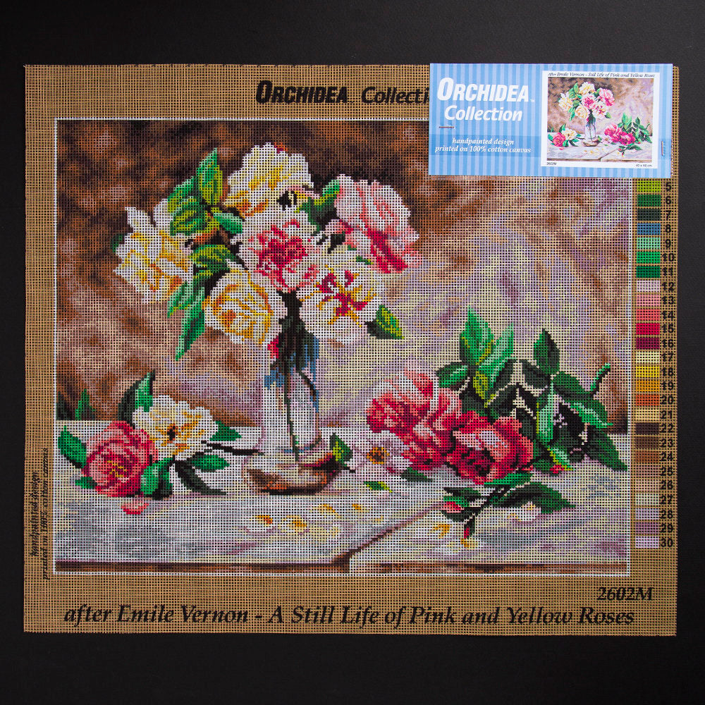 Orchidea 40x50cm Printed Gobelin, Emile Vernon - Still Life of Pink and Yellow Roses - 2602M