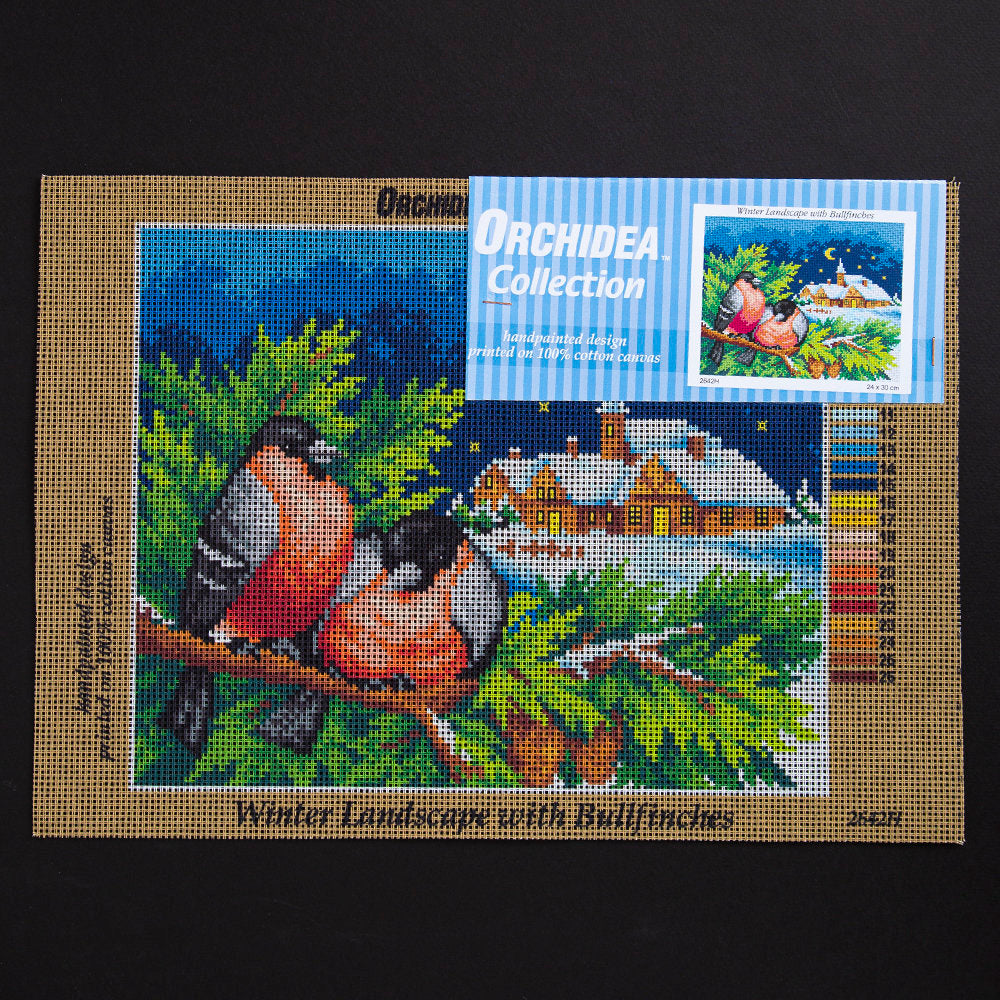 Orchidea 24x30cm Printed Gobelin, Winter Landscape with Bullfinches - 2642H