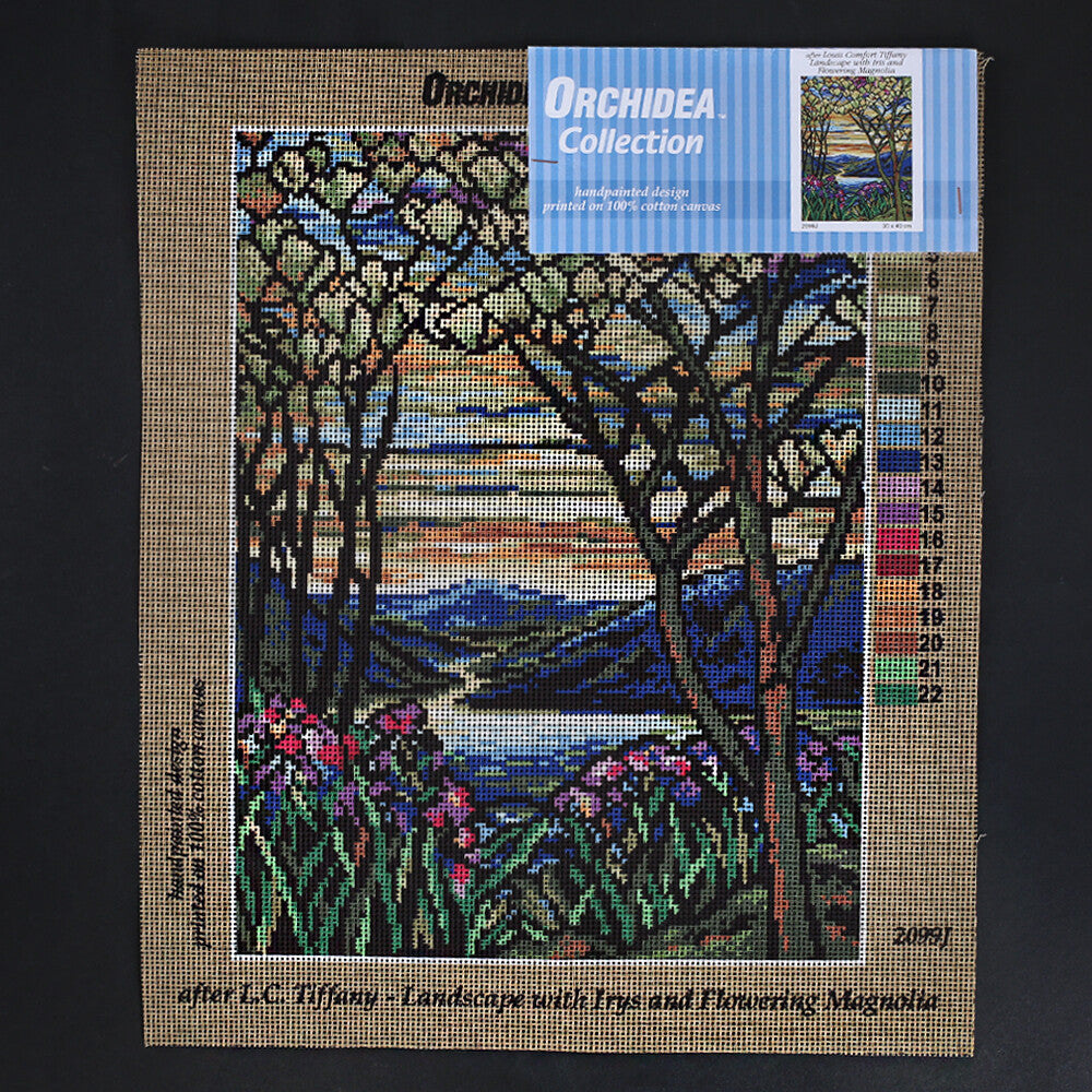 Orchidea 30x40 cm Louis Comfort Tiffany Landscape With Iris And Flowering Magnolia Printed Gobelin 2