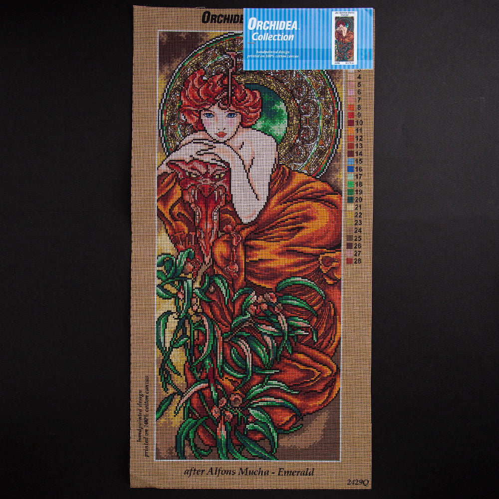 Orchidea 30x70cm Printed Gobelin, Alphonse Mucha - Emerald - 2429Q