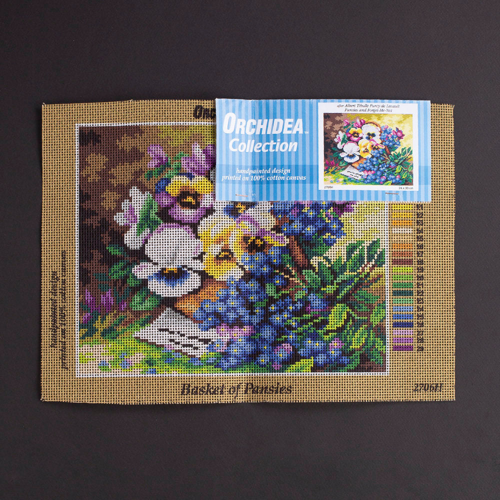 Orchidea 24x30cm Printed Gobelin, Basket of Pansies - 2706H