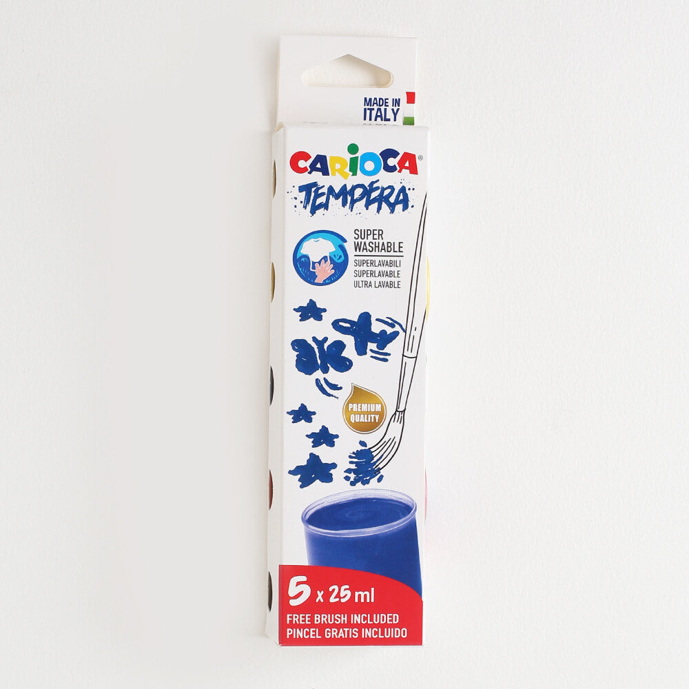 Carioca 5x25ml Tempera Super Washable Paint with Paintbrush - KO033