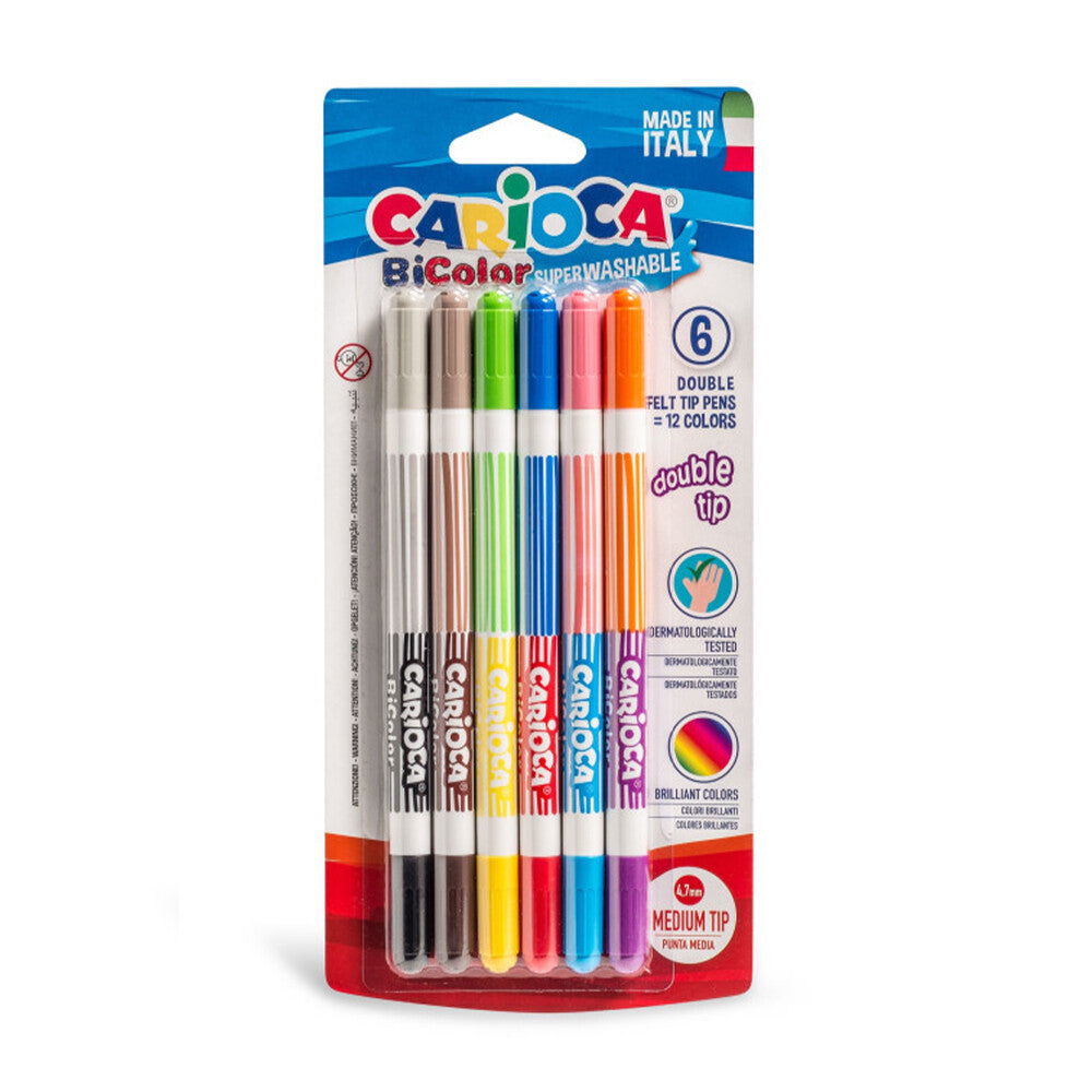 Carioca Bicolors Super Washable 6 Double Felt Tip Pens (12 Colors) - 42269