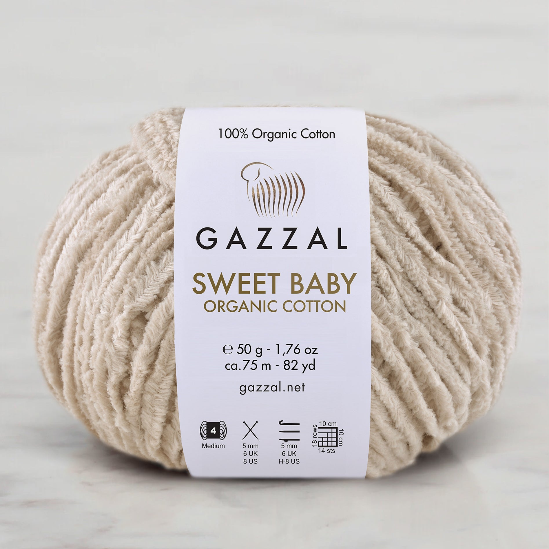 Gazzal Sweet Baby Organic Cotton Hand Knitting Yarn , Beige – 2612