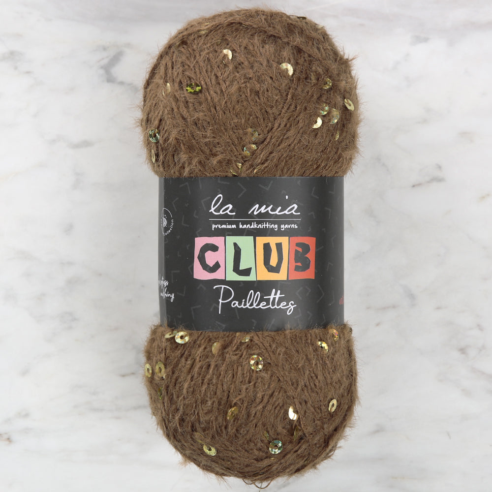 La Mia Club Paillettes Hand Kniitting Yarn, Brown - 621