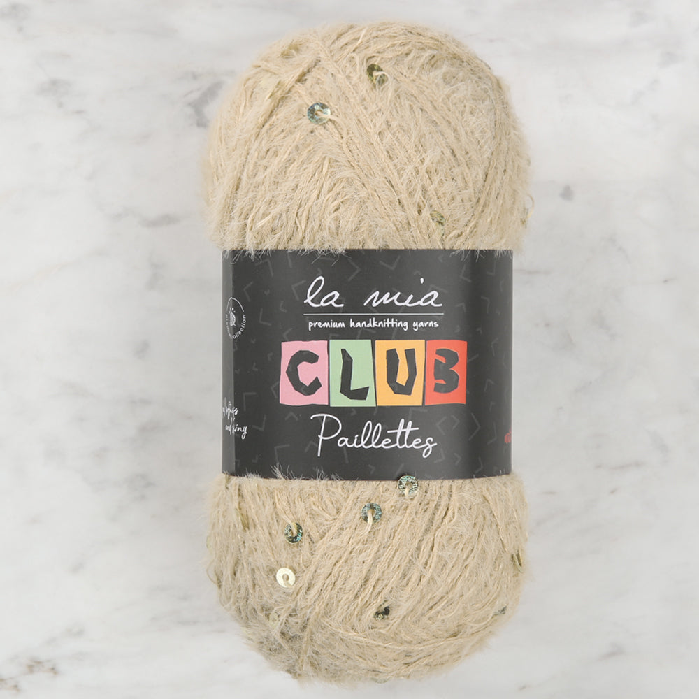 La Mia Club Paillettes Hand Kniitting Yarn, Beige - 618