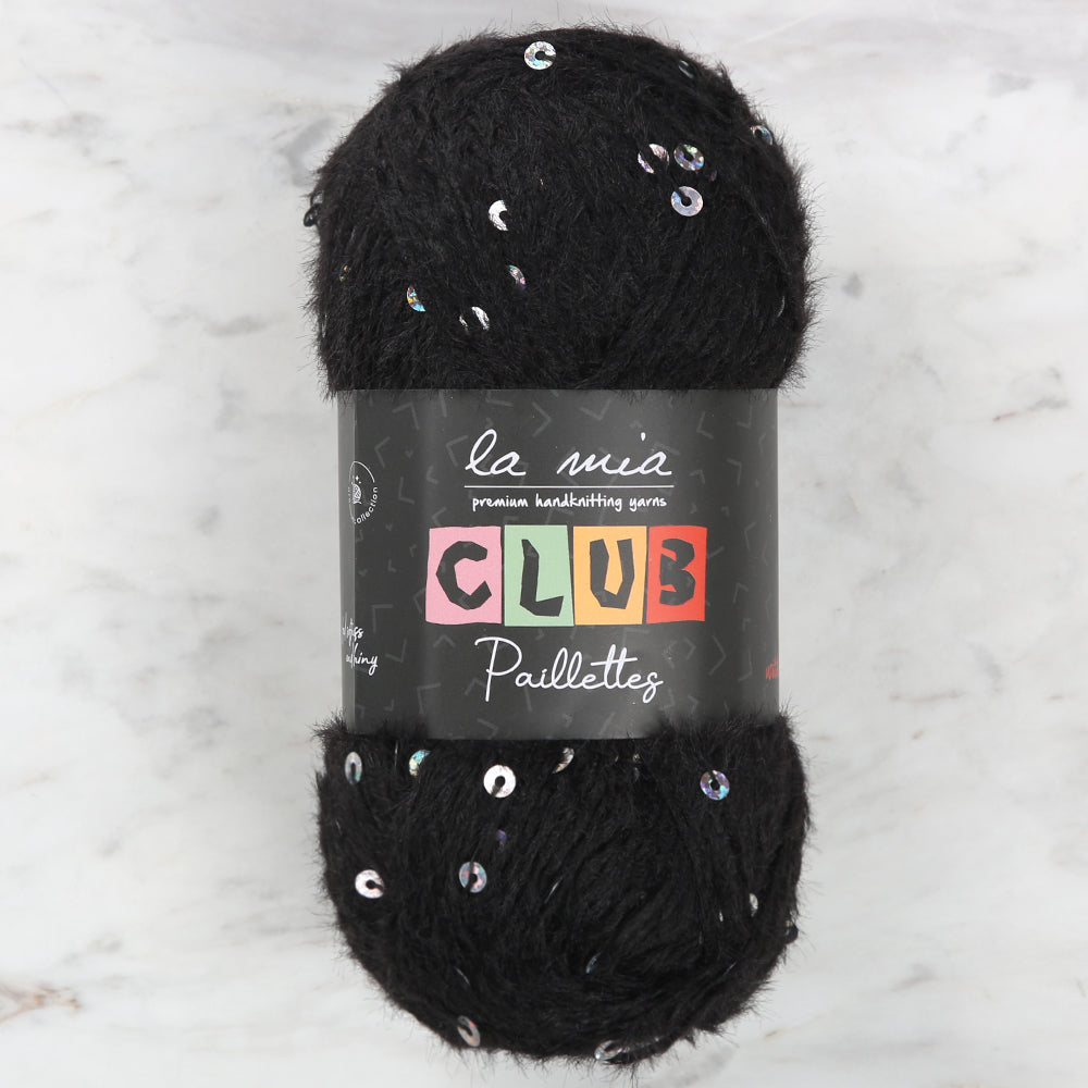 La Mia Club Paillettes Hand Kniitting Yarn, Black - 606