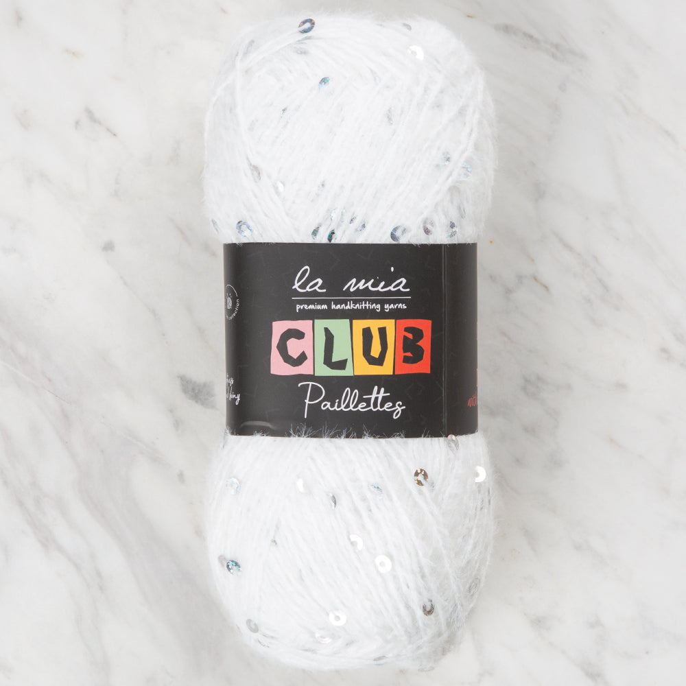 La Mia Club Paillettes Hand Kniitting Yarn, White - 601