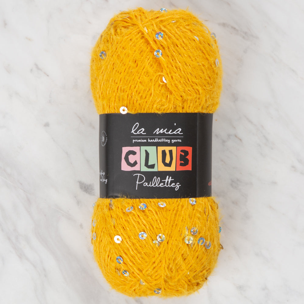 La Mia Club Paillettes Hand Kniitting Yarn, Mustard - 619