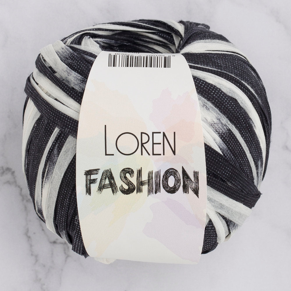 Loren Fashion Raffia Paper Yarn, Black and White - R072