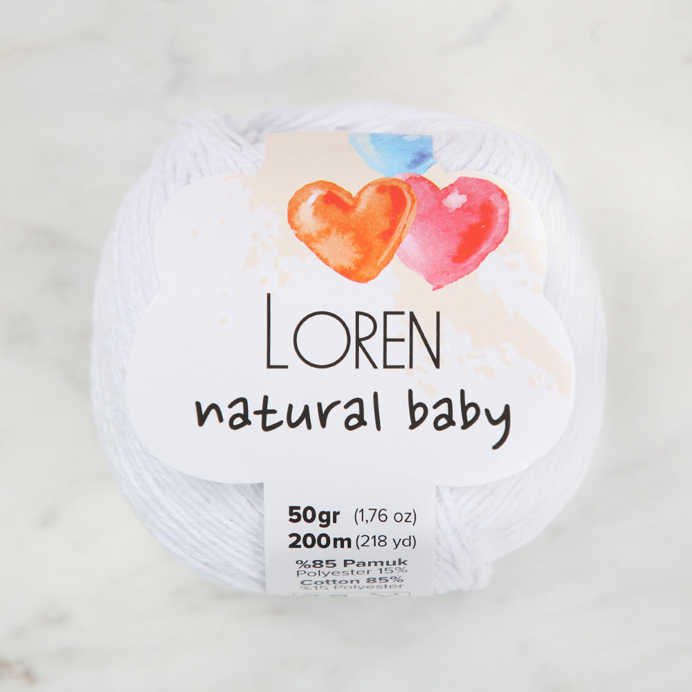 Loren Natural Baby Yarn, White - R001