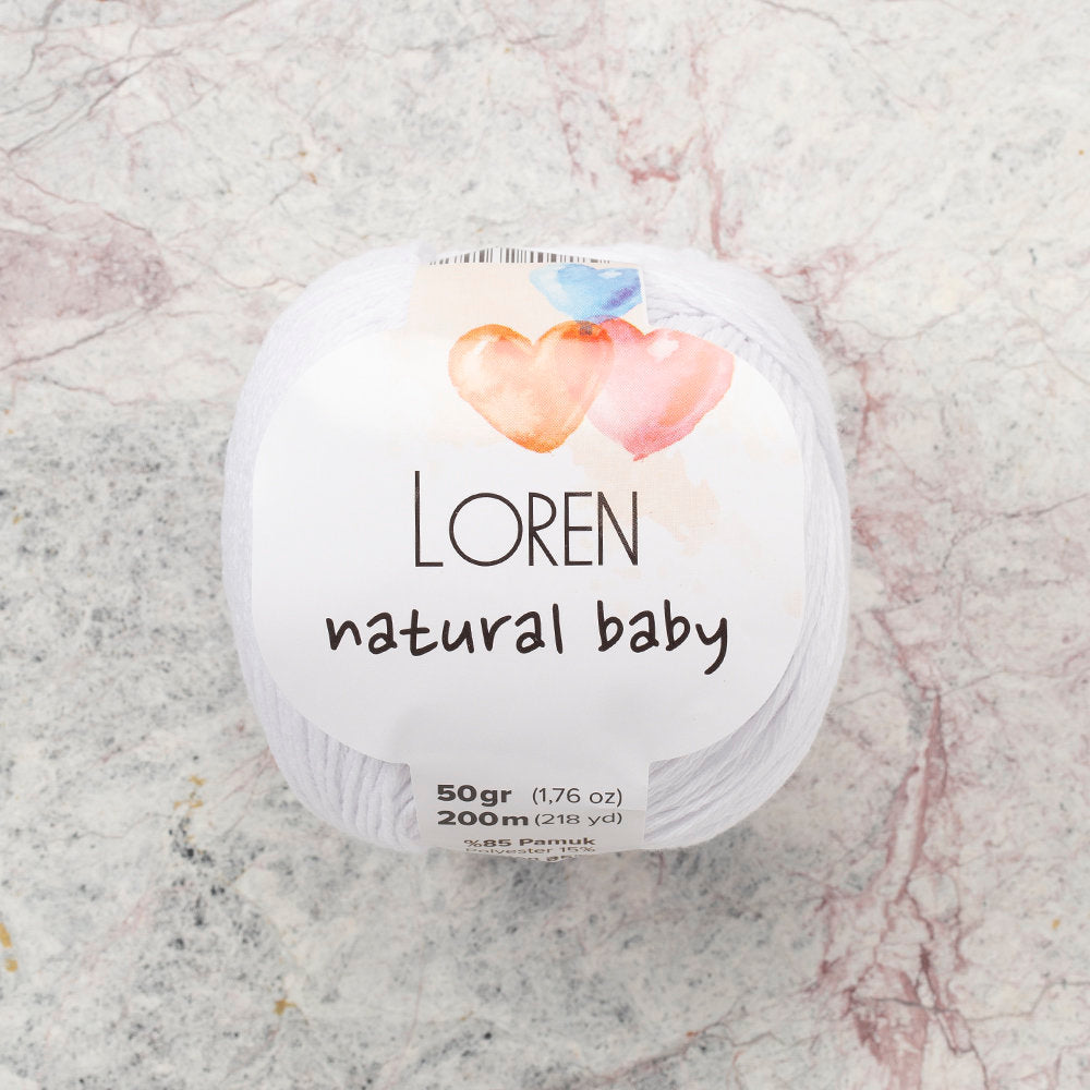 Loren Natural Baby Yarn, White - R001