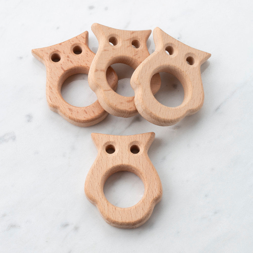 Loren 4 Pcs Wooden Teether Ring, Owl Shape