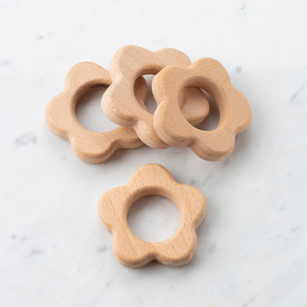 Loren 4 Pcs Wooden Teether Ring, Daisy Shape