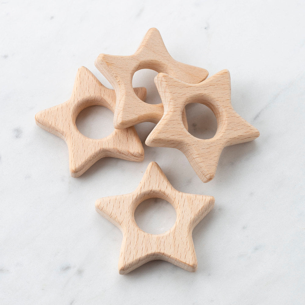 Loren 4 Pcs Wooden Teether Ring, Star Shape