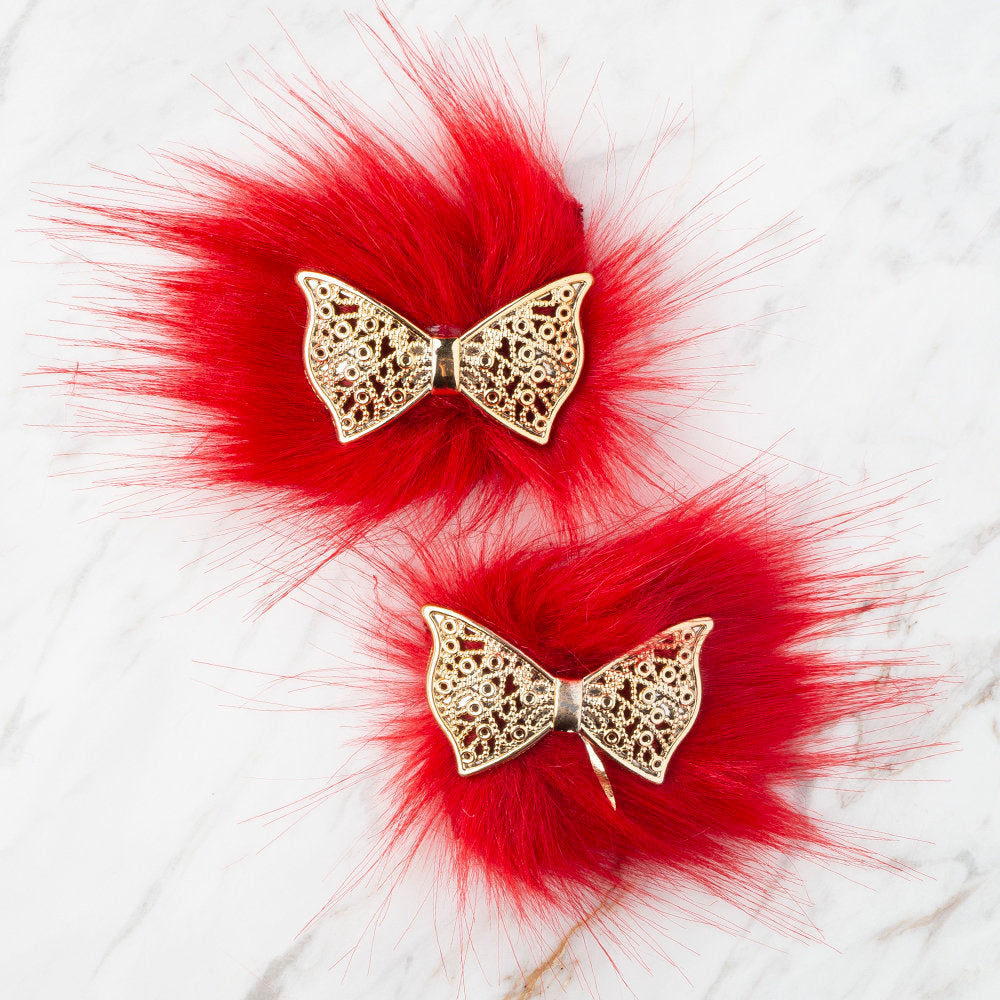 Loren 2 Pcs Faux Fur Fluffy Shoe Clip, Red